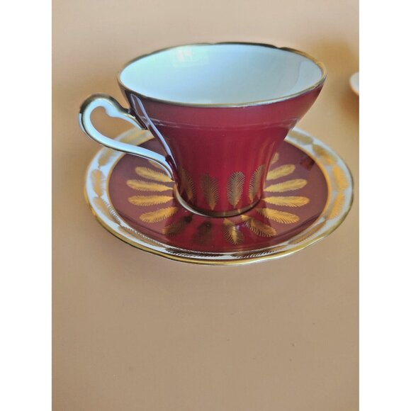 Vintage Royal Stafford Bone China Corset Cup & Saucer Set Burnt Orange with gold - Picture 5 of 13